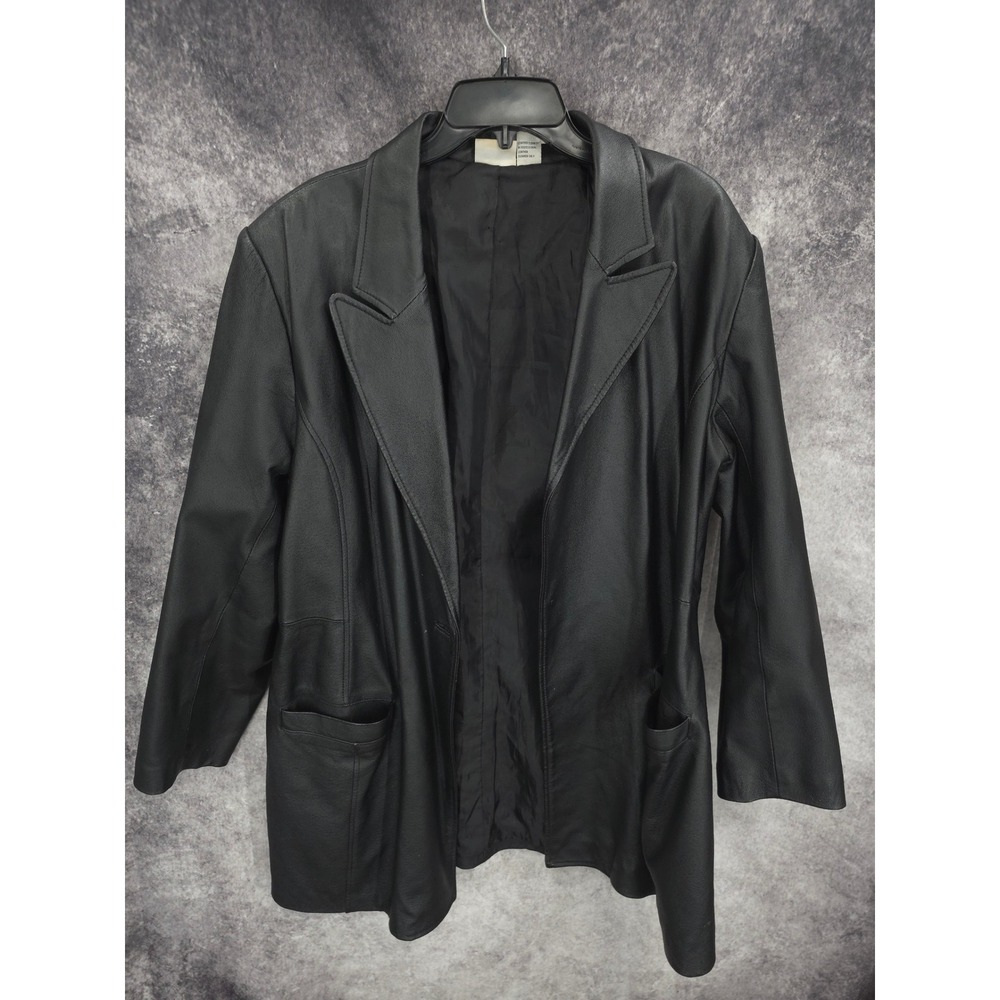 Newport News Styleworks Jacket Womens 18 Black Leather Blazer Y2K Vintage